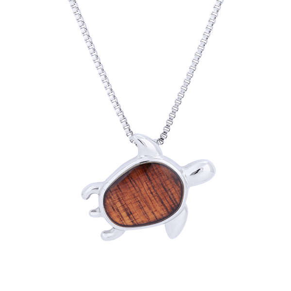 Hawaiian Koa Wood Honu Necklace - Komo Koa - Woodsman Jewelry