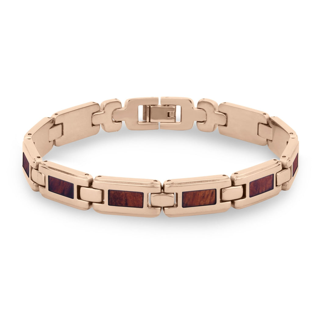 Hawaiian Koa Wood Ladies Link Bracelet - Rose Gold - Komo Koa - Woodsman Jewelry