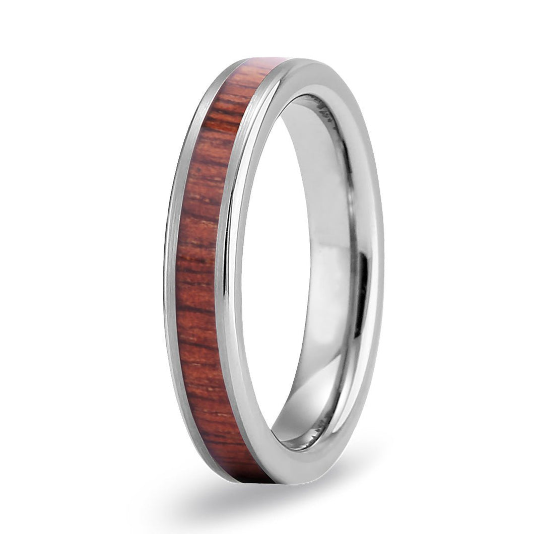 Hawaiian Koa Wood Thin Tungsten Ring - Brushed - Komo Koa - Woodsman Jewelry