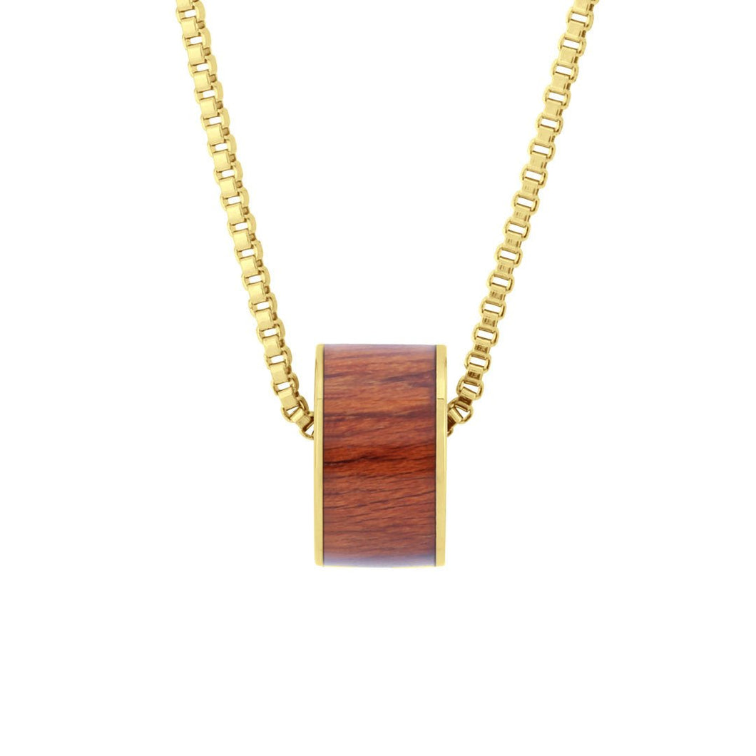 Hawaiian Koa Wood Wide Barrel - Yellow Gold - Komo Koa - Woodsman Jewelry